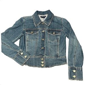 BANDOLINOBLU Blue Jean Jacket Denim Colorful rhinestone buttons Size small